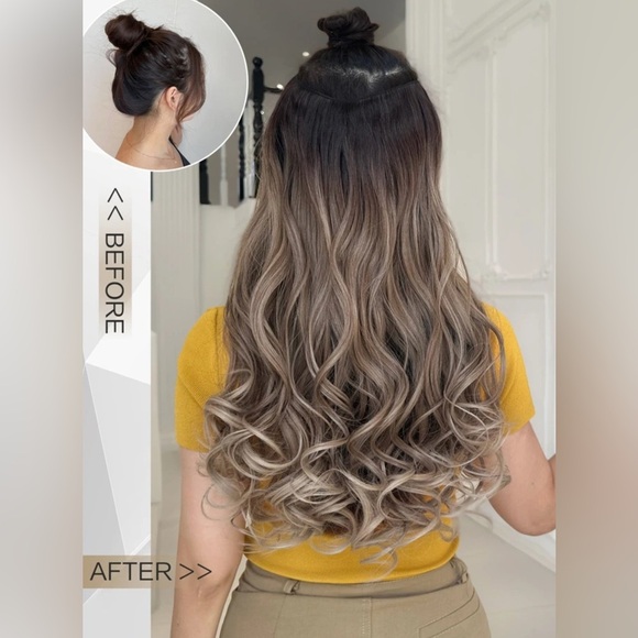 24 In One Piece Clip In Wavy Extensions Balayage hair Style - dark root Blonde - Picture 10 of 10